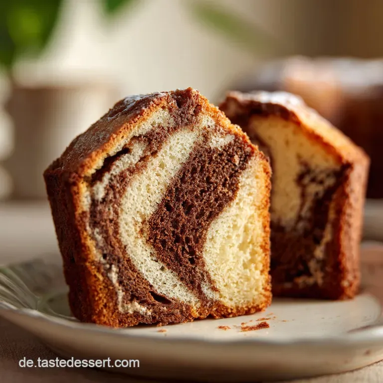 Slices of marble cake arranged on a vintage plate. The contrast of light & dark dough is emphasized. Delicious treat and c...