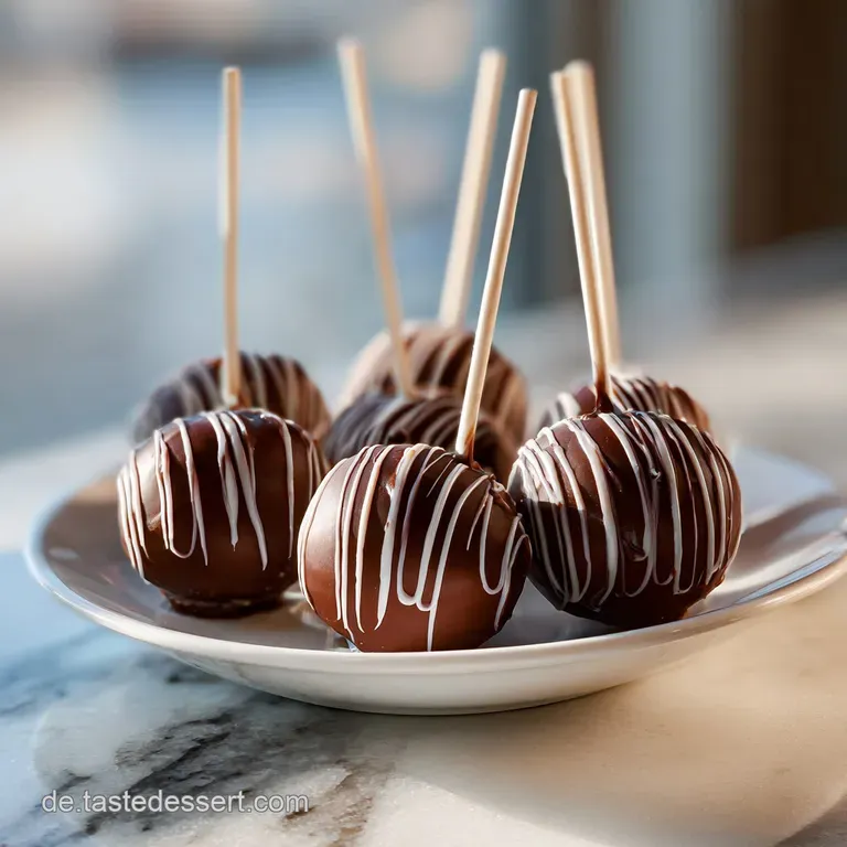 A row of perfectly round chocolate cake pops stands upright, showcasing smooth chocolate coatings and colorful sprinkles.