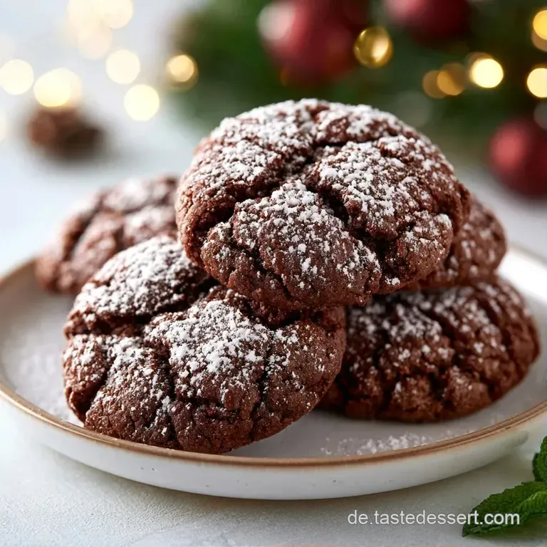 Goldene Servierplatte mit aufget&uuml;rmten, schokobraunen Keksen, garniert mit frischen Beeren und gl&auml;nzenden Zuckerperlen.