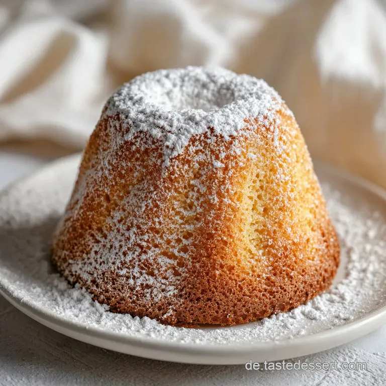 A precise square of moist vanilla cake on a white plate, accented by a dollop of cream and a fresh red berry.