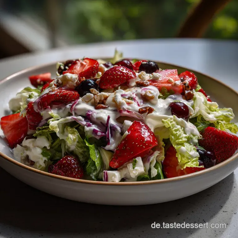 Artfully arranged salad in a white bowl. Fresh, colorful vegetables, a swirl of yogurt dressing, and a scattering of herbs...