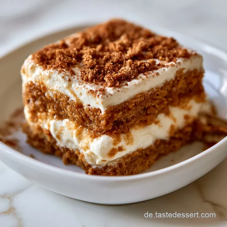 Elegantes Dessertglas mit geschichteter Creme und knusprigen Gew&uuml;rzkeksen auf einem hellen, minimalistischen Hintergrund.