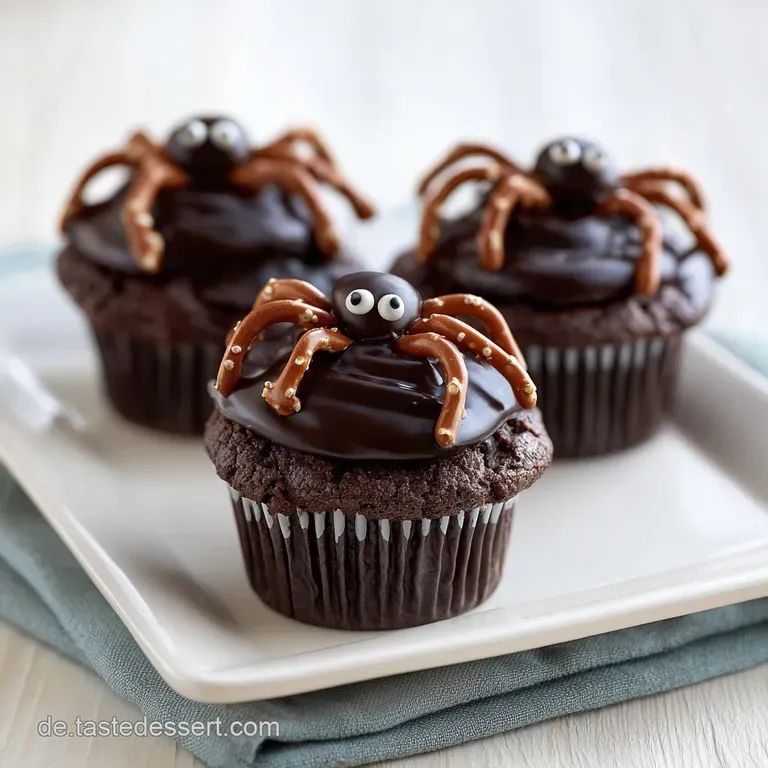 Mehrere tiefbraune Schokoladengeb&auml;cke auf einem hellen Teller, dekoriert mit filigranen Beinen und s&uuml;&szlig;en Knopfaugen.