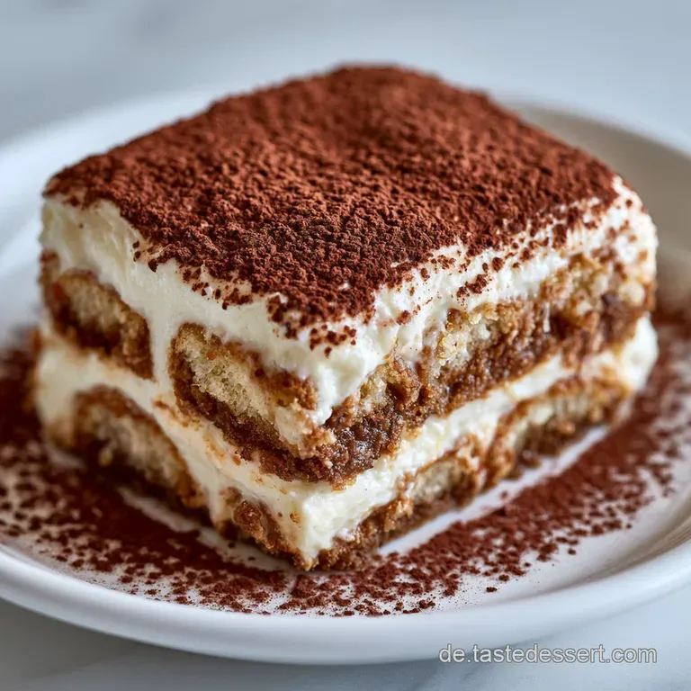 Ein elegant angerichtetes Dessert in einer Glasschale, das abwechselnde Schichten aus heller Creme und dunklem Kaffee zeigt.
