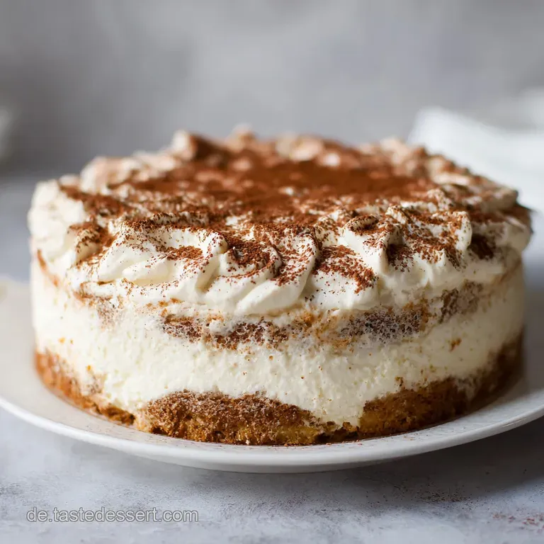 Elegant slice of tiramisu torte on a white plate, dusted with cocoa. Rich, creamy layers invite a decadent indulgence.