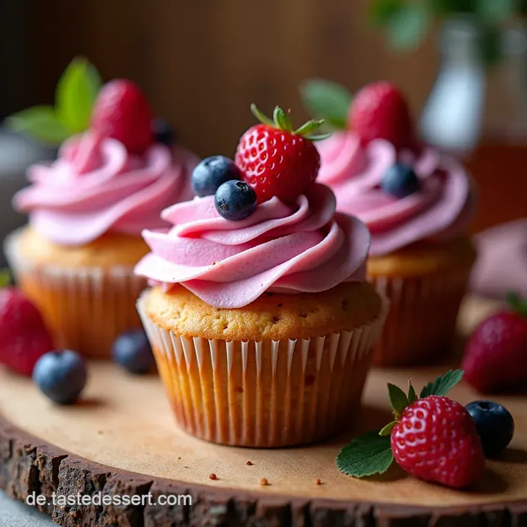 Triple Berry Bliss Cupcakes with Cream Cheese Swirl Frosting presentation