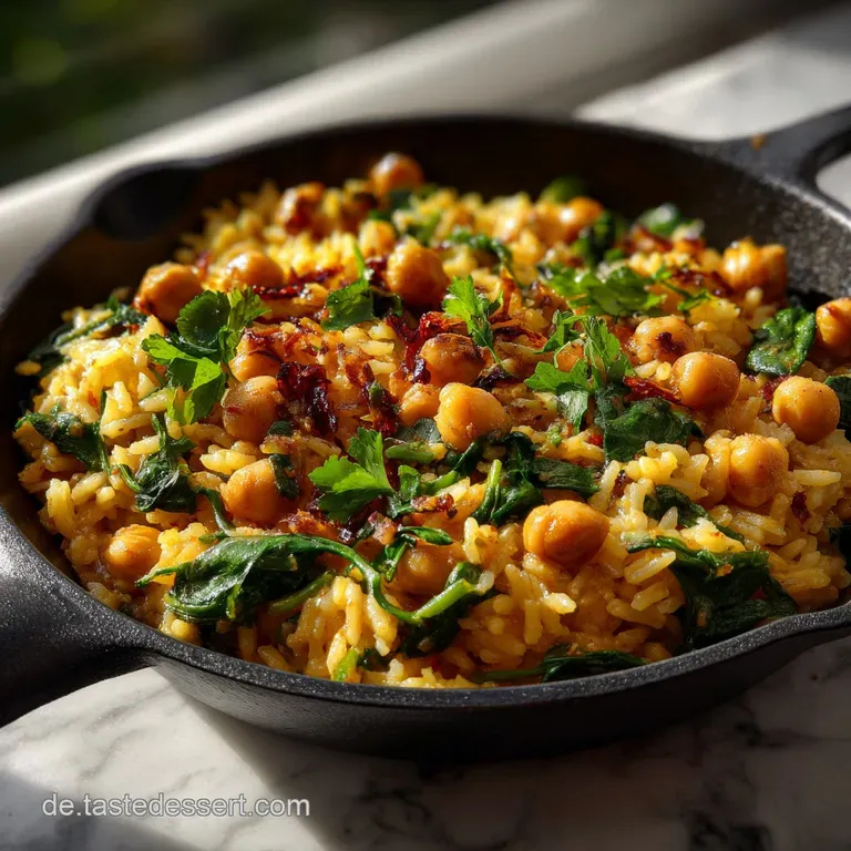 Vegane Reispfanne mit Kichererbsen und Spinat: Blitzschnell