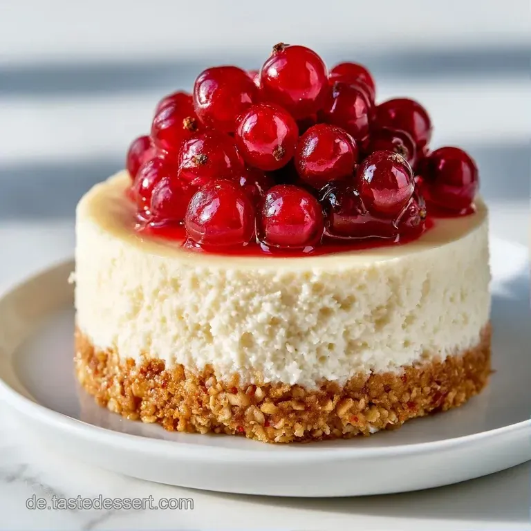 Ein St&uuml;ck cremiger, heller Kuchen auf wei&szlig;em Porzellan, garniert mit gl&auml;nzenden roten Beeren und frischer Minze.
