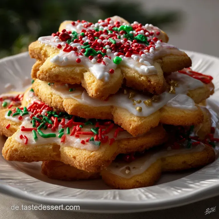 Delicate, intricately decorated cookies artfully arranged on a white ceramic plate, showcasing a variety of shapes and tex...