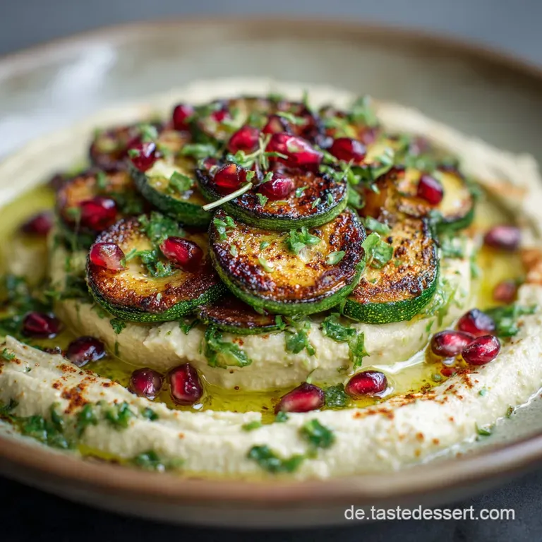 Zucchini Rezept: Gegrillte Zucchini auf scharfem Hummus Knoblauch-Chili-Br&ouml;seln